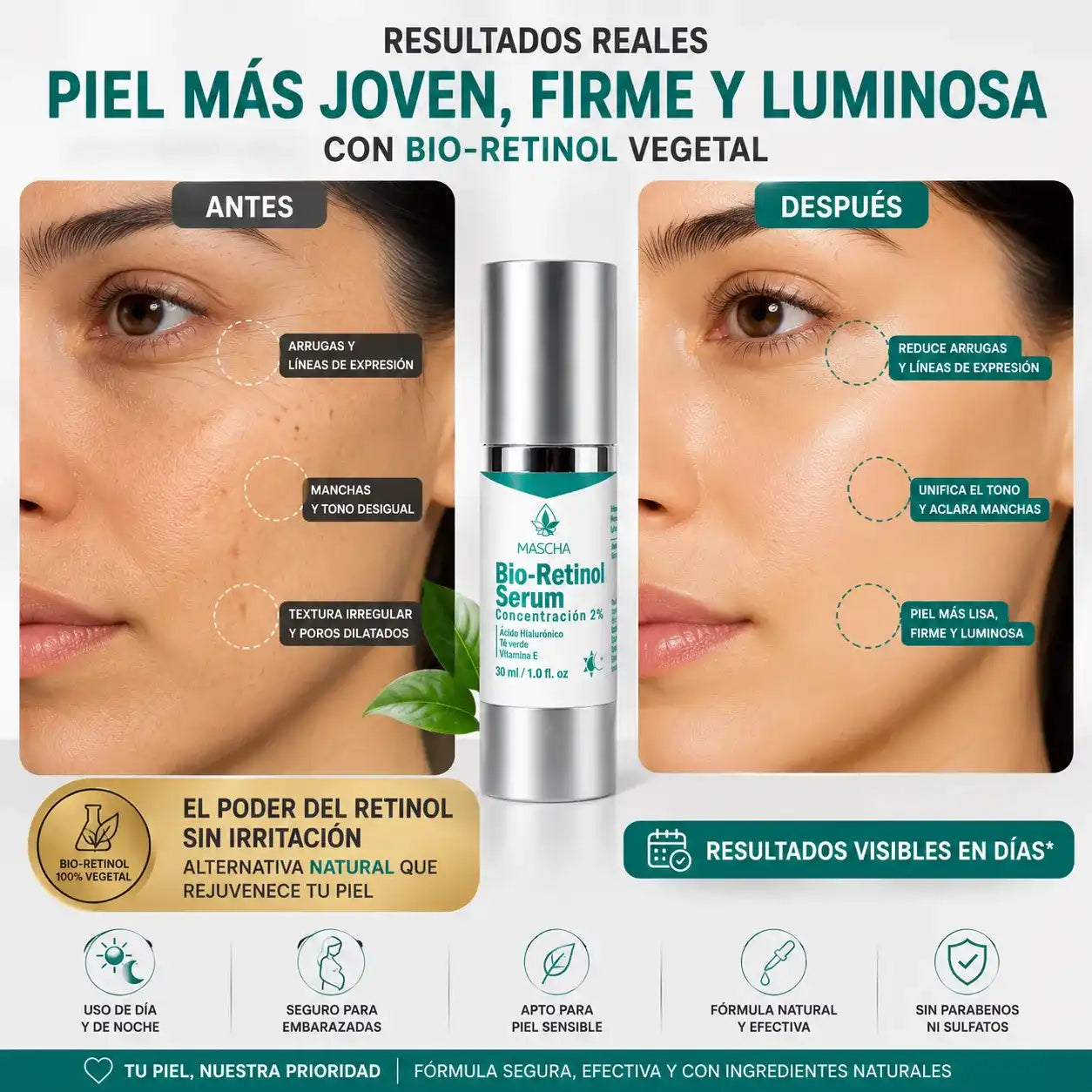 MASCHA Serum Anti-edad con Bioretinol - Reduce Arrugas y Manchas Sin Irritar Tu Piel