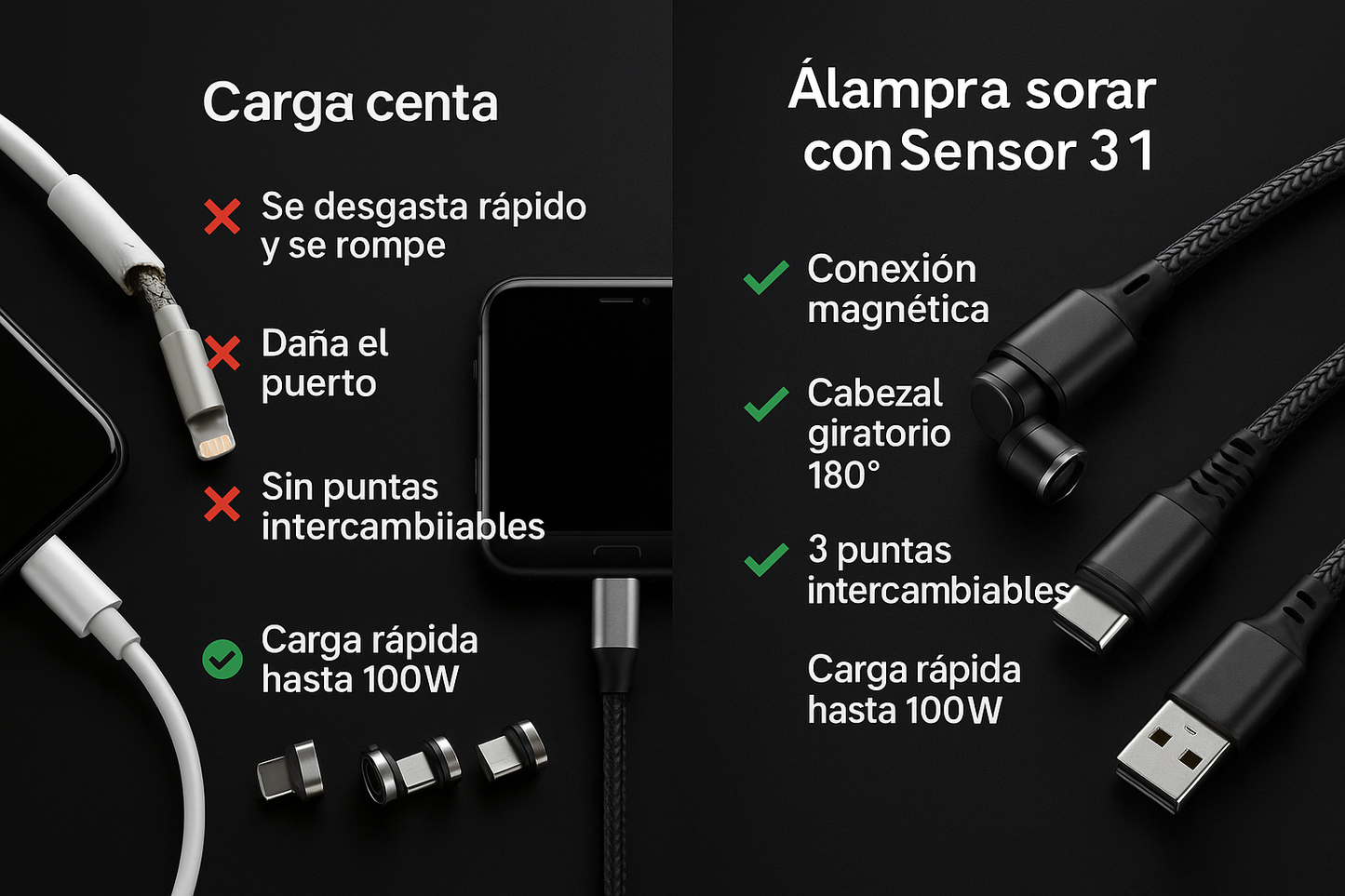 CABLE DE CARGA MAGNETICO 3 EN 1