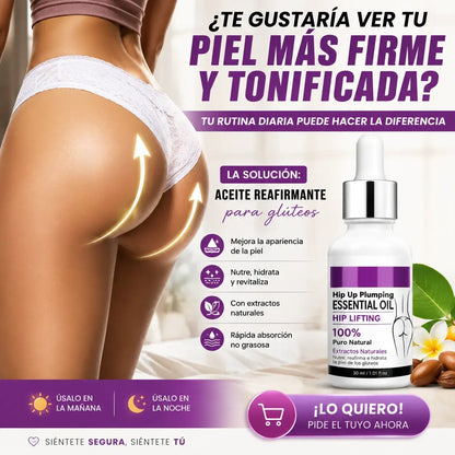ACEITE REAFIRMANTE DE GLUTEOS con extractos naturales que nutre, hidrata y ayuda a mejorar la apariencia de la piel.