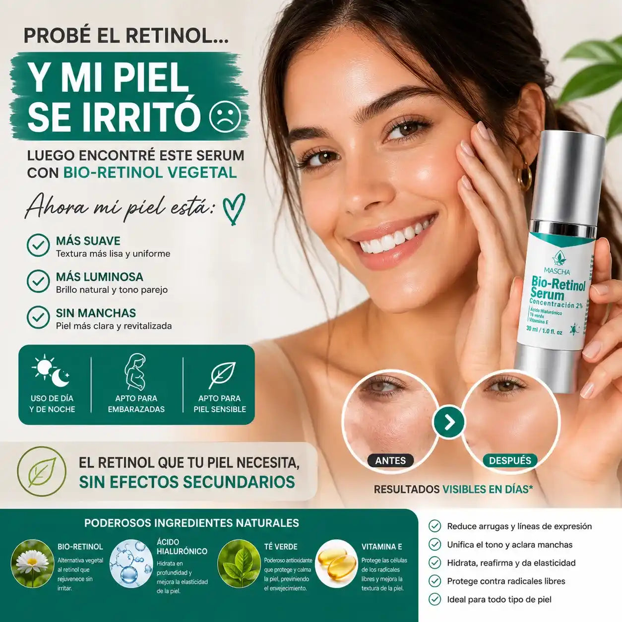 MASCHA Serum Anti-edad con Bioretinol - Reduce Arrugas y Manchas Sin Irritar Tu Piel