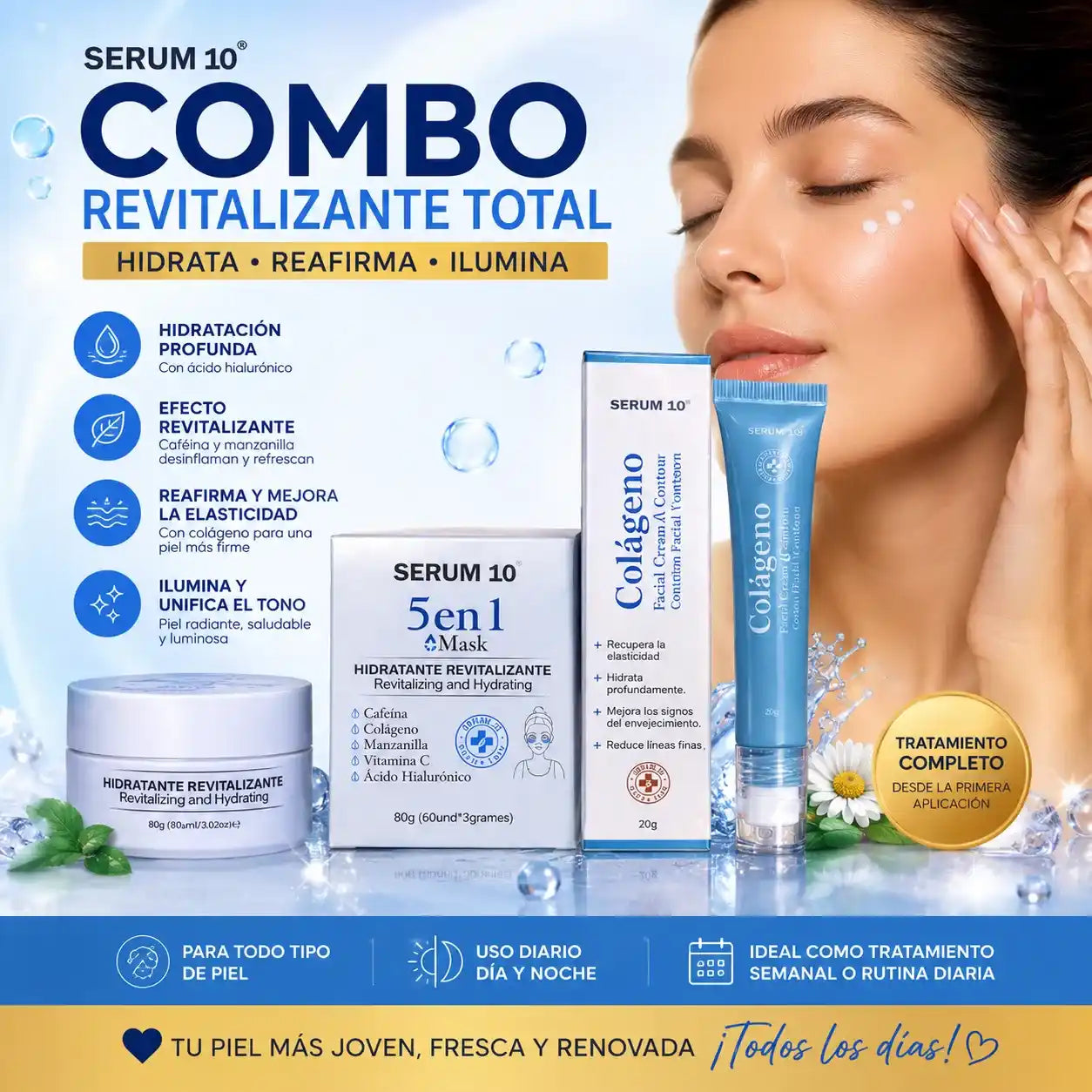 Combo Revitalizante Total-SERUM 10 Ojeras, piel cansada y reseca? Recupera una apariencia fresca y descansada.”