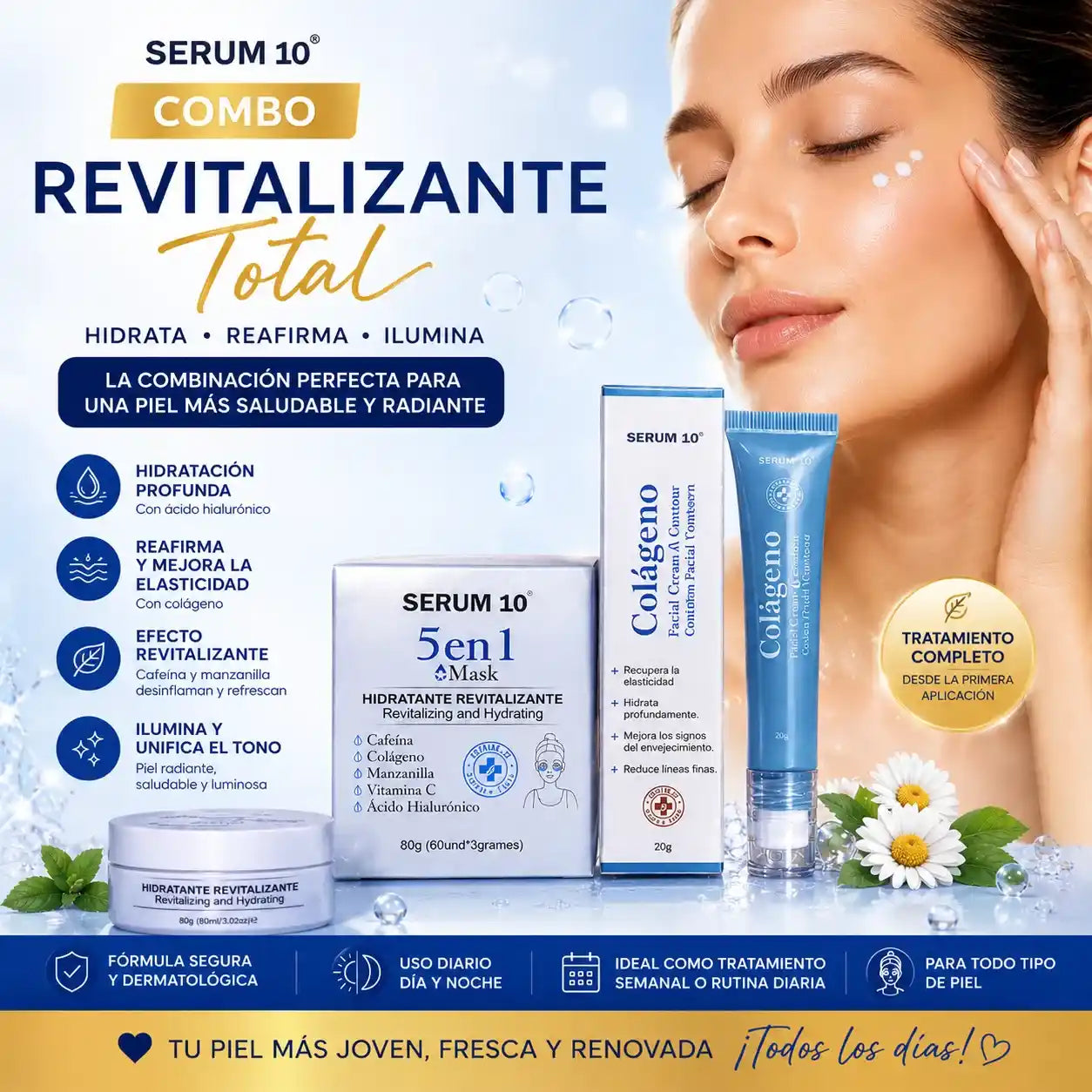 Combo Revitalizante Total-SERUM 10 Ojeras, piel cansada y reseca? Recupera una apariencia fresca y descansada.”