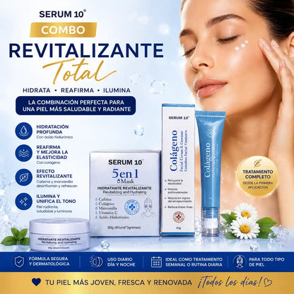 Combo Revitalizante Total-SERUM 10 Ojeras, piel cansada y reseca? Recupera una apariencia fresca y descansada.”