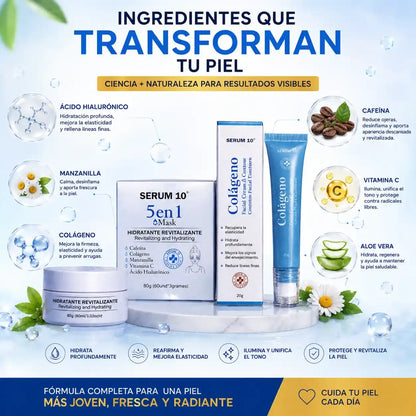 Combo Revitalizante Total-SERUM 10 Ojeras, piel cansada y reseca? Recupera una apariencia fresca y descansada.”