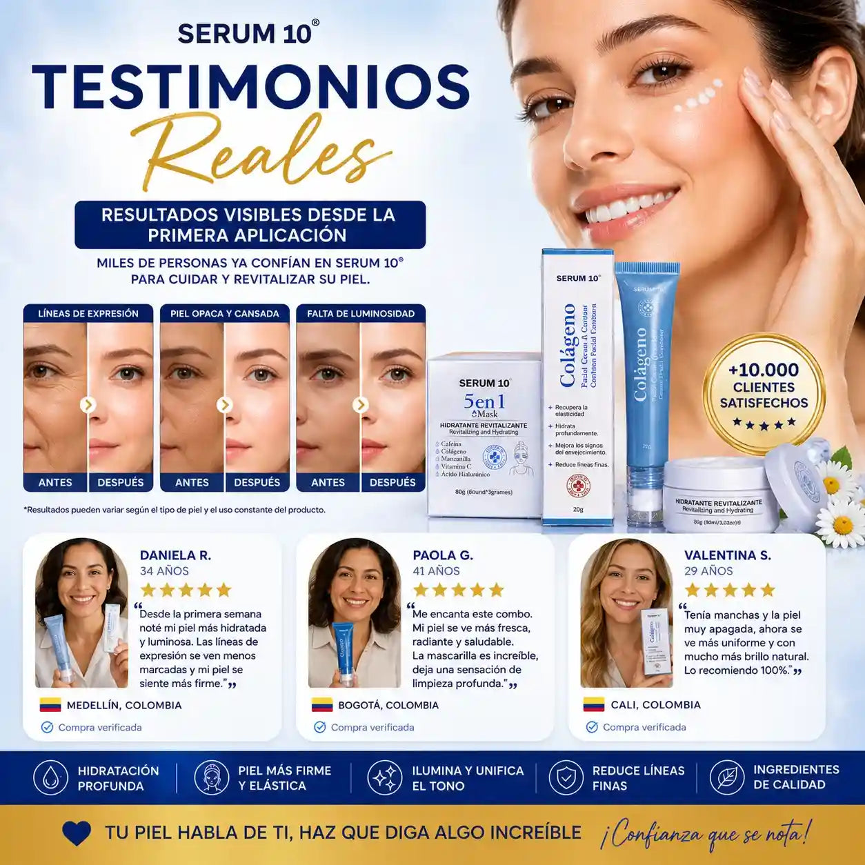 Combo Revitalizante Total-SERUM 10 Ojeras, piel cansada y reseca? Recupera una apariencia fresca y descansada.”