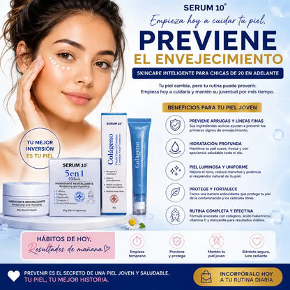Combo Revitalizante Total-SERUM 10 Ojeras, piel cansada y reseca? Recupera una apariencia fresca y descansada.”
