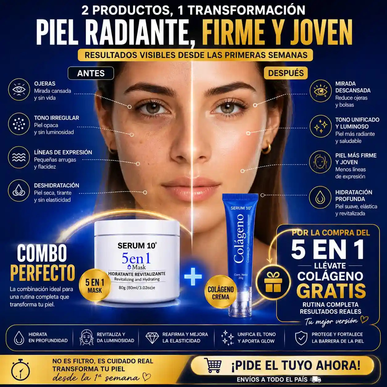 Combo Revitalizante Total-SERUM 10 Ojeras, piel cansada y reseca? Recupera una apariencia fresca y descansada.”