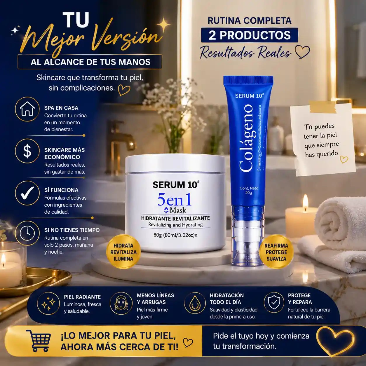 Combo Revitalizante Total-SERUM 10 Ojeras, piel cansada y reseca? Recupera una apariencia fresca y descansada.”