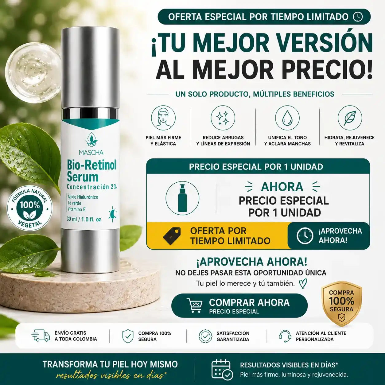 MASCHA Serum Anti-edad con Bioretinol - Reduce Arrugas y Manchas Sin Irritar Tu Piel