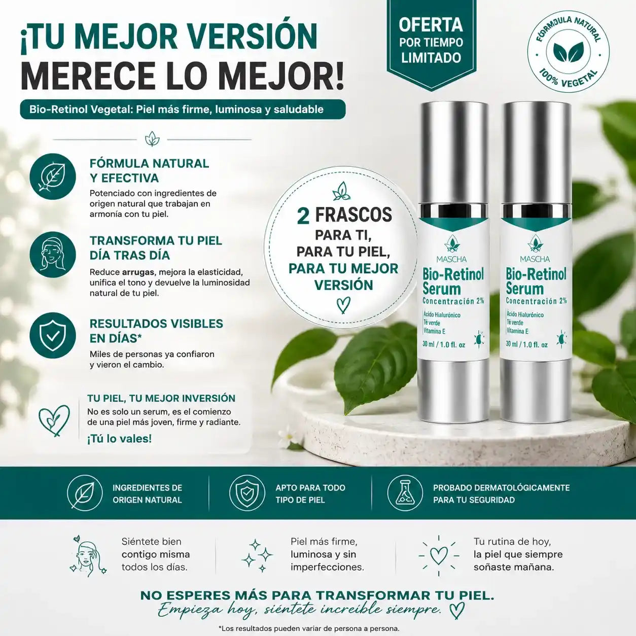 MASCHA Serum Anti-edad con Bioretinol - Reduce Arrugas y Manchas Sin Irritar Tu Piel
