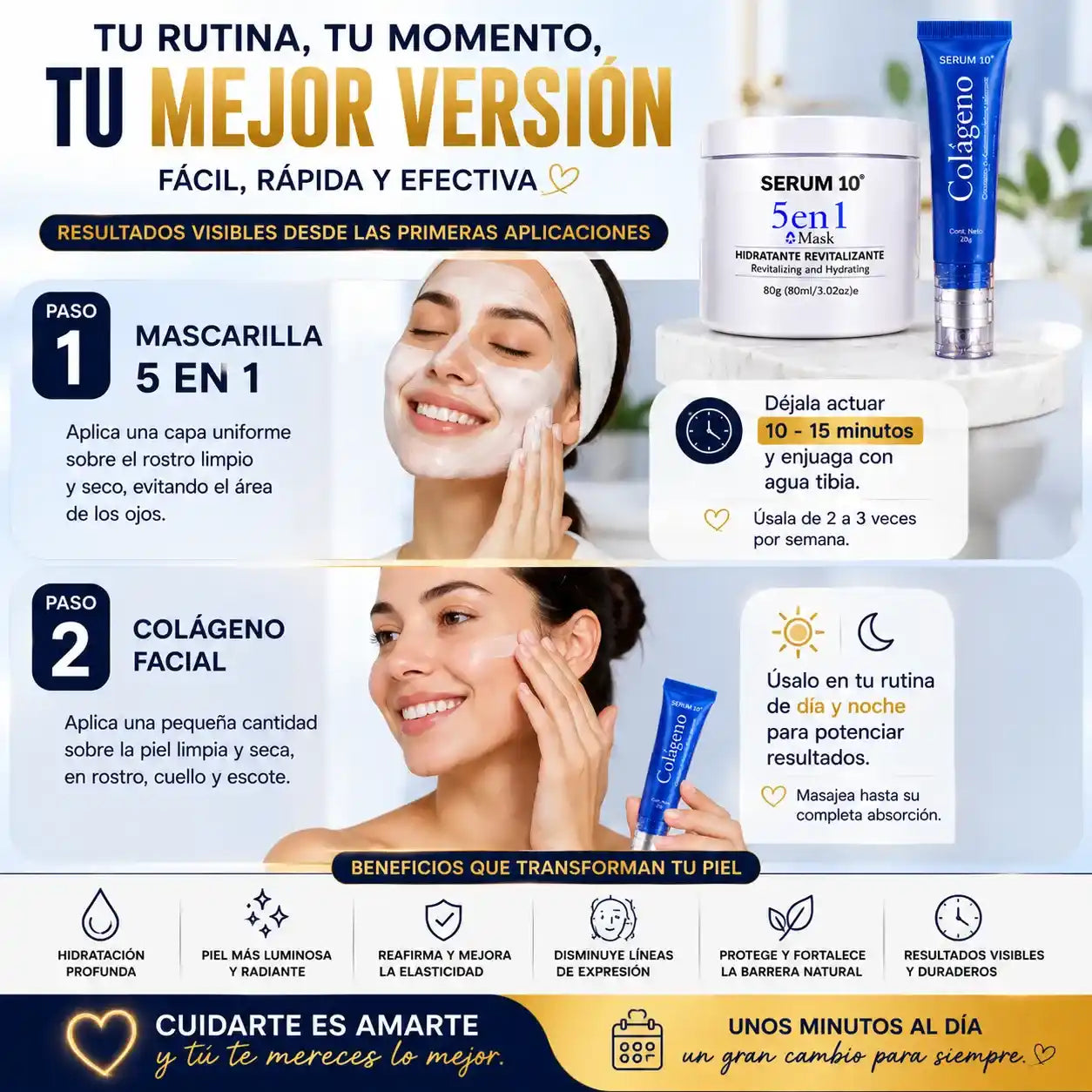 Combo Revitalizante Total-SERUM 10 Ojeras, piel cansada y reseca? Recupera una apariencia fresca y descansada.”