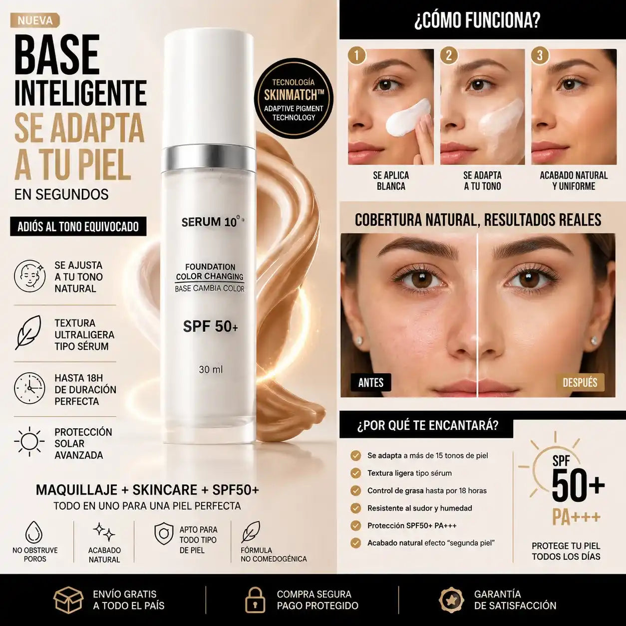 Base mágica-SERUM 10 La Base Inteligente Que Se Adapta Automáticamente A Tu Tono De Piel