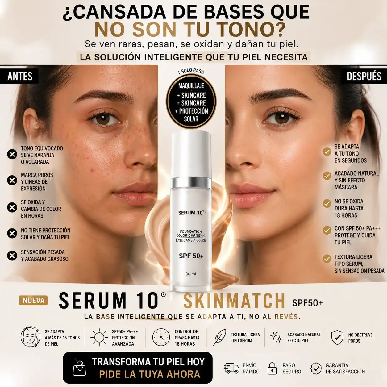 Base mágica-SERUM 10 La Base Inteligente Que Se Adapta Automáticamente A Tu Tono De Piel