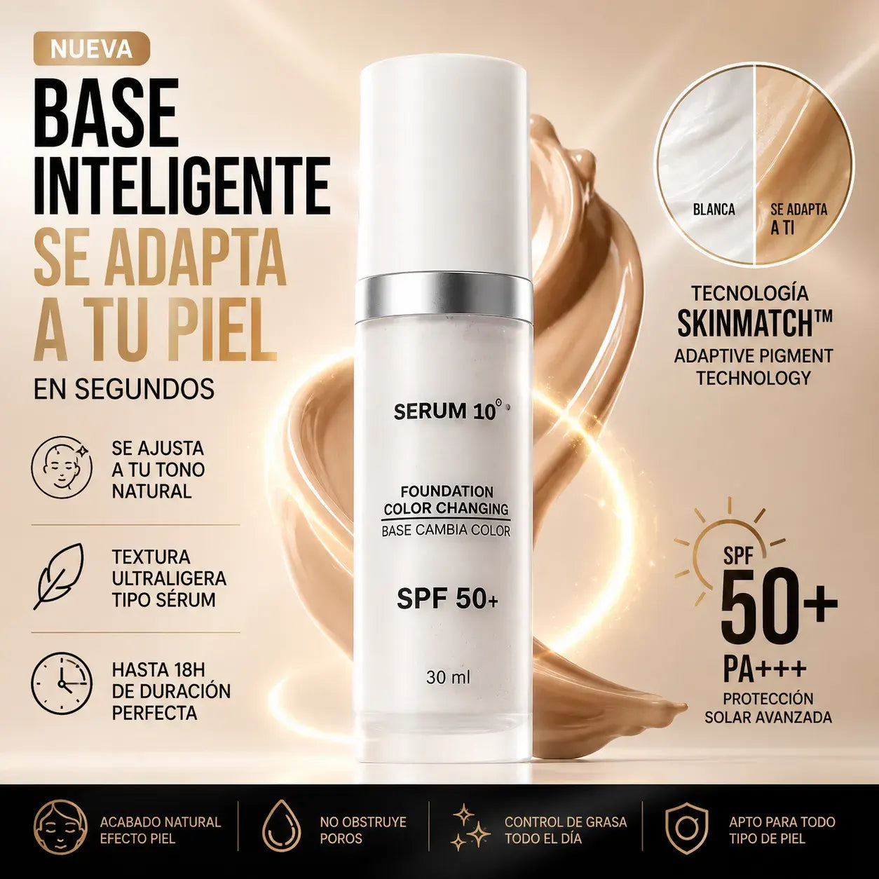Base mágica-SERUM 10 La Base Inteligente Que Se Adapta Automáticamente A Tu Tono De Piel