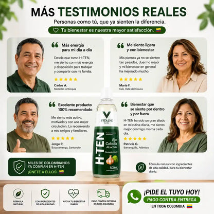 H-TEN La fórmula natural con ajo, cebolla y alcachofa que apoya tu bienestar cardiovascular, la circulación y tu rutina de cuidado diario.