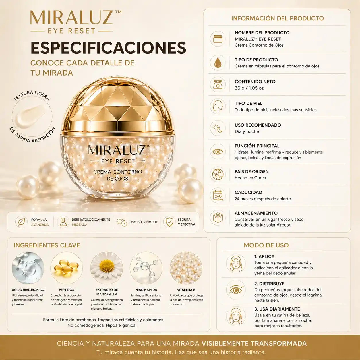 Miraluz™ – Reduce ojeras, arrugas y signos de fatiga en pocos días