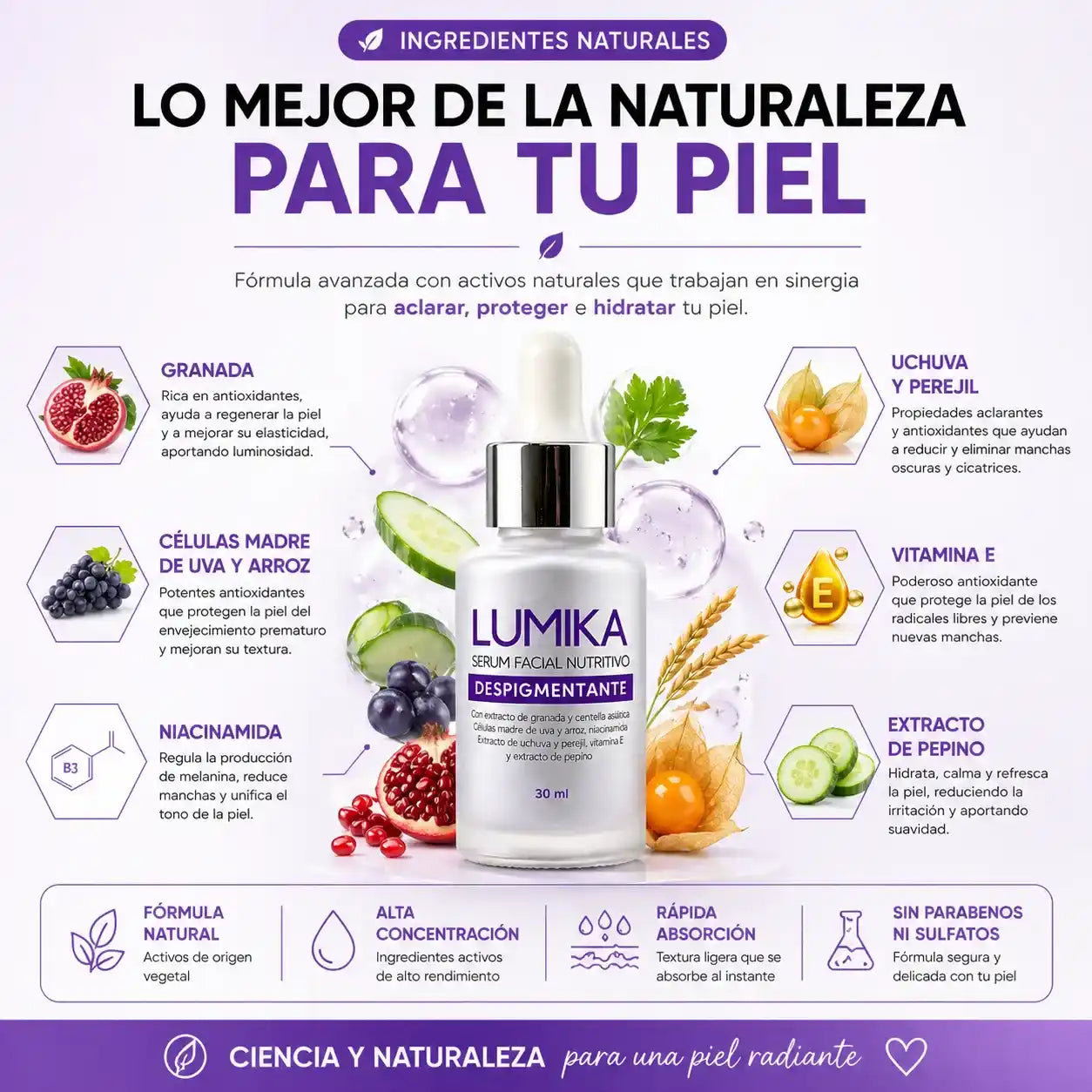 LUMIKA™ Despigmentante Facial ✨ Elimina manchas y revela una piel uniforme, luminosa y radiante desde las primeras semanas