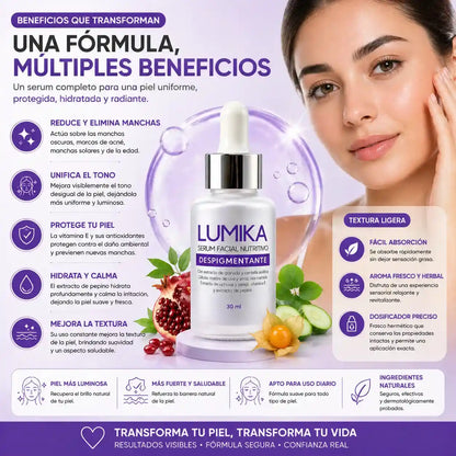 LUMIKA™ Despigmentante Facial ✨ Elimina manchas y revela una piel uniforme, luminosa y radiante desde las primeras semanas