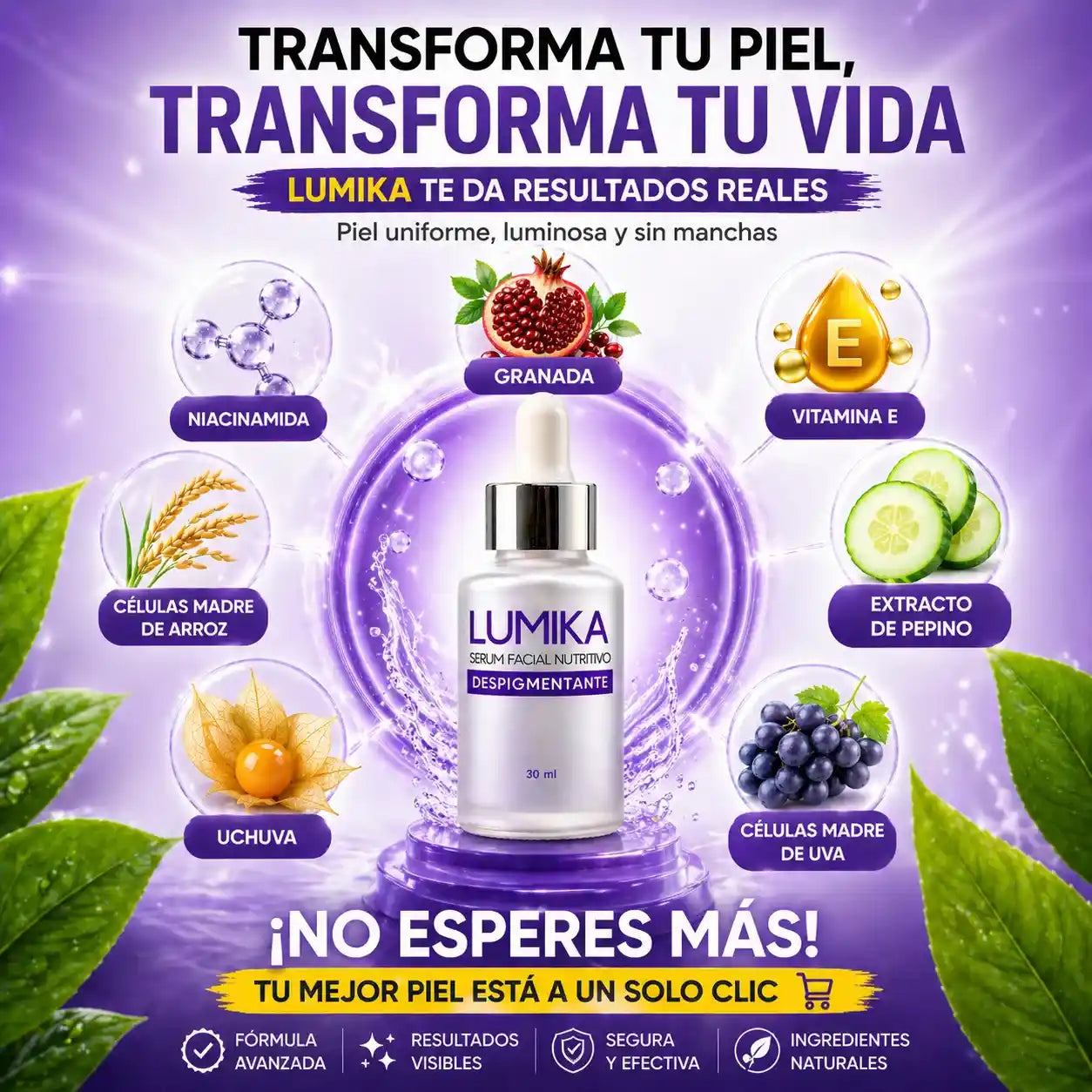 LUMIKA™ Despigmentante Facial ✨ Elimina manchas y revela una piel uniforme, luminosa y radiante desde las primeras semanas