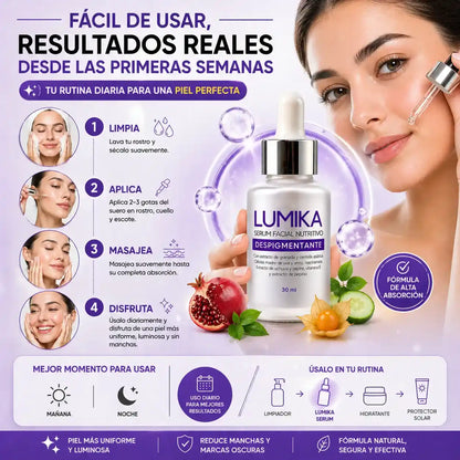 LUMIKA™ Despigmentante Facial ✨ Elimina manchas y revela una piel uniforme, luminosa y radiante desde las primeras semanas