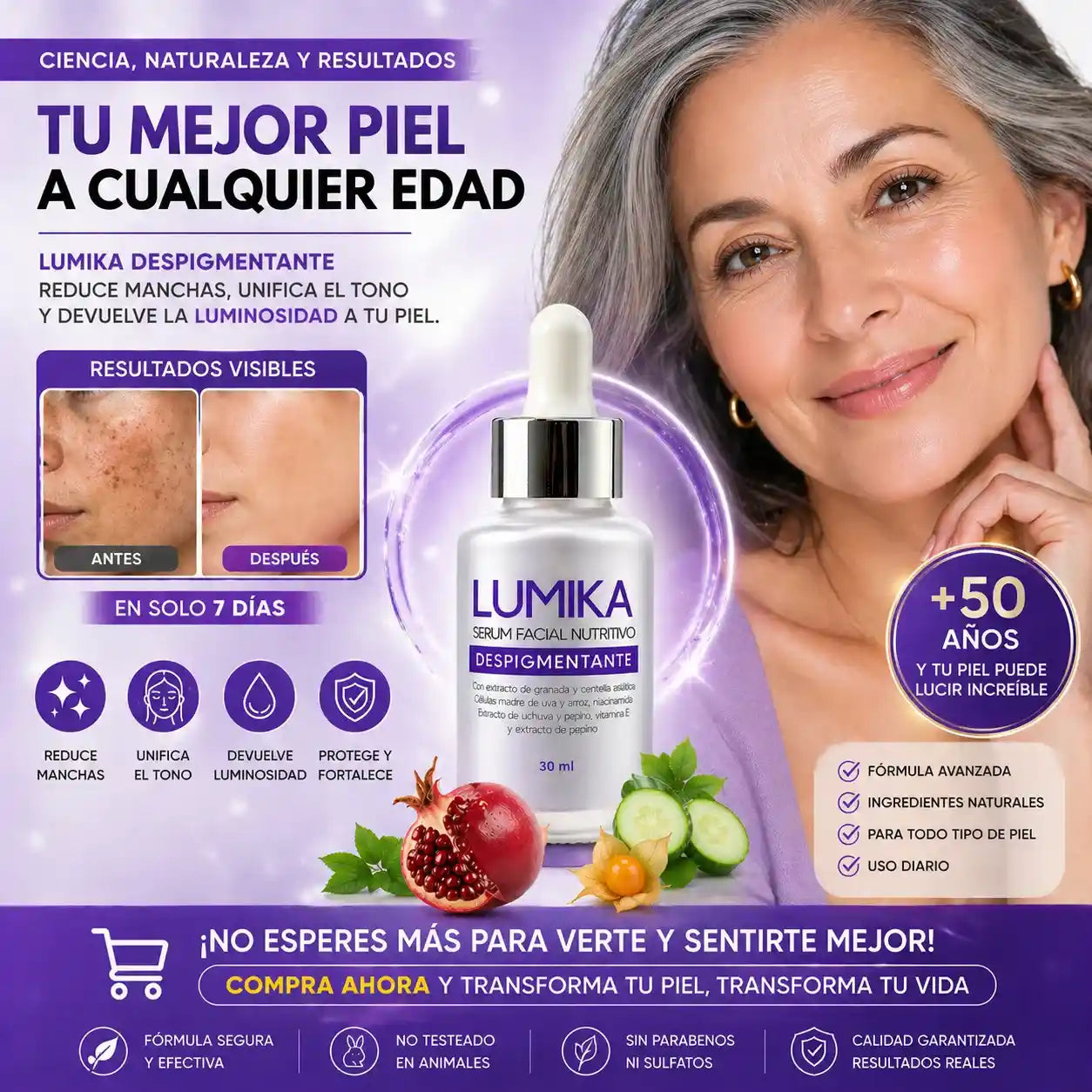 LUMIKA™ Despigmentante Facial ✨ Elimina manchas y revela una piel uniforme, luminosa y radiante desde las primeras semanas