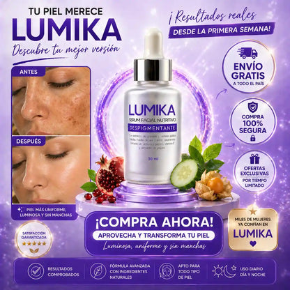 LUMIKA™ Despigmentante Facial ✨ Elimina manchas y revela una piel uniforme, luminosa y radiante desde las primeras semanas