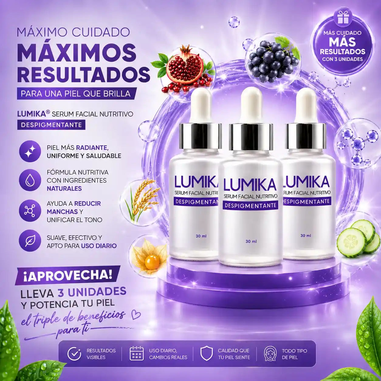 LUMIKA™ Despigmentante Facial ✨ Elimina manchas y revela una piel uniforme, luminosa y radiante desde las primeras semanas