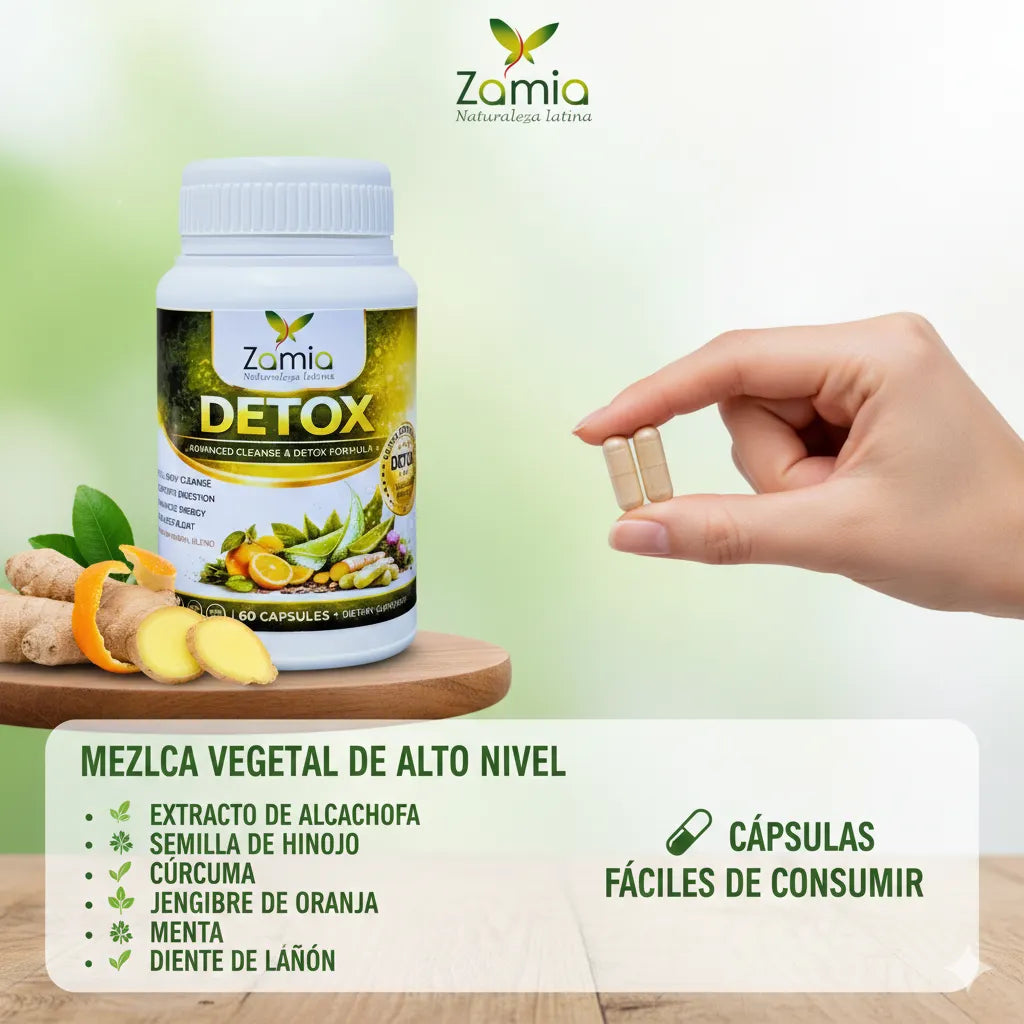 Zamia Detox Original apoya la limpieza interna de forma natural, ayudando a tu organismo a eliminar toxinas acumuladas (60 capsulas)