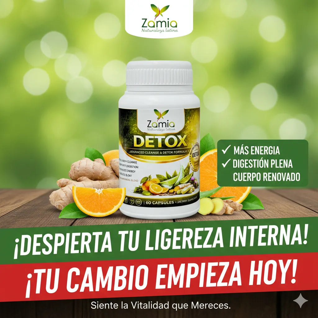 Zamia Detox Original apoya la limpieza interna de forma natural, ayudando a tu organismo a eliminar toxinas acumuladas (60 capsulas)