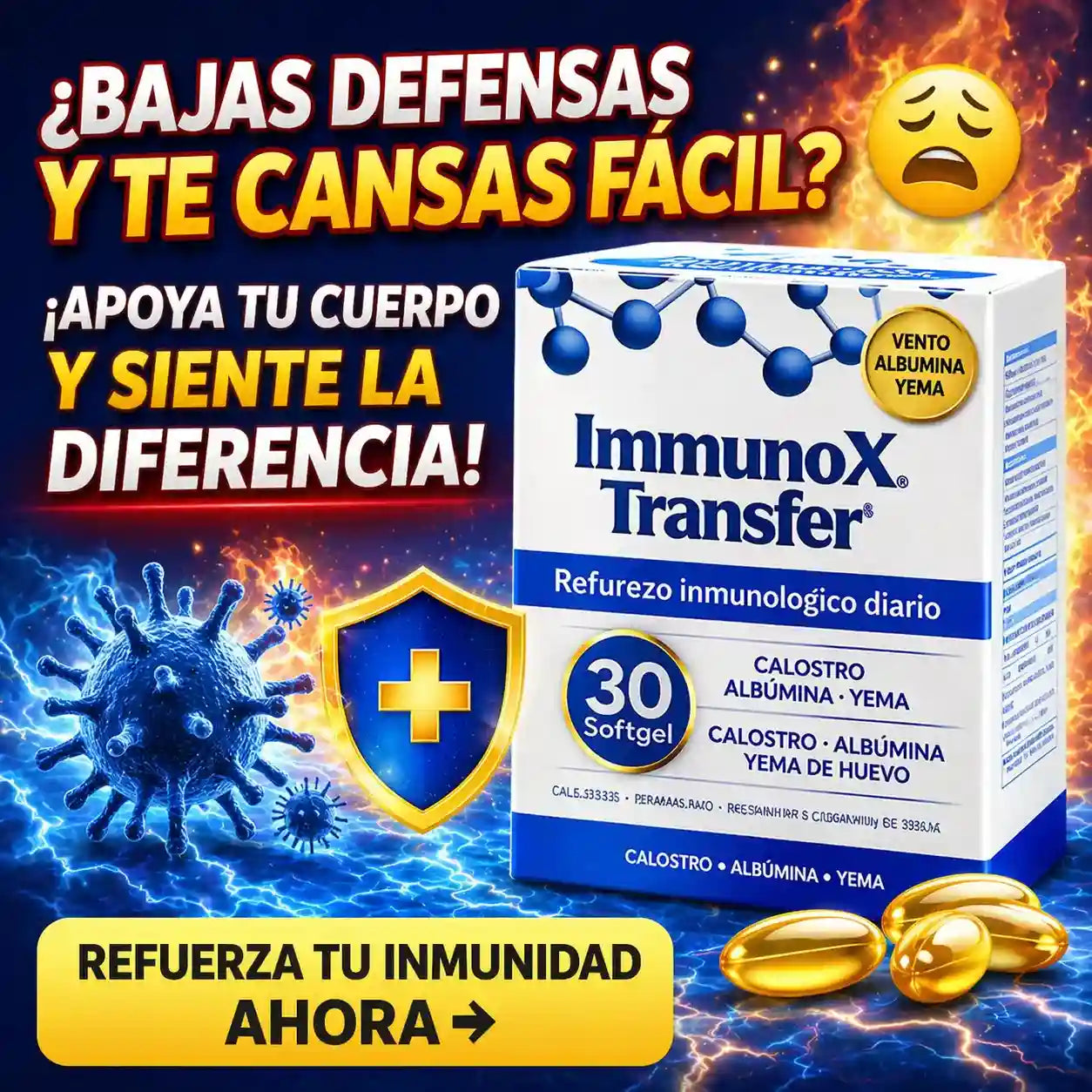 ImmunoX Transfer-¿Te enfermas seguido? Refuerza tus defensas desde la raíz - 30 capsulas