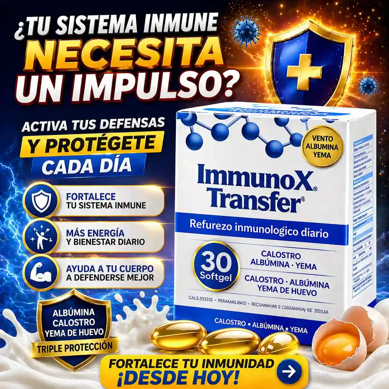 ImmunoX Transfer-¿Te enfermas seguido? Refuerza tus defensas desde la raíz - 30 capsulas
