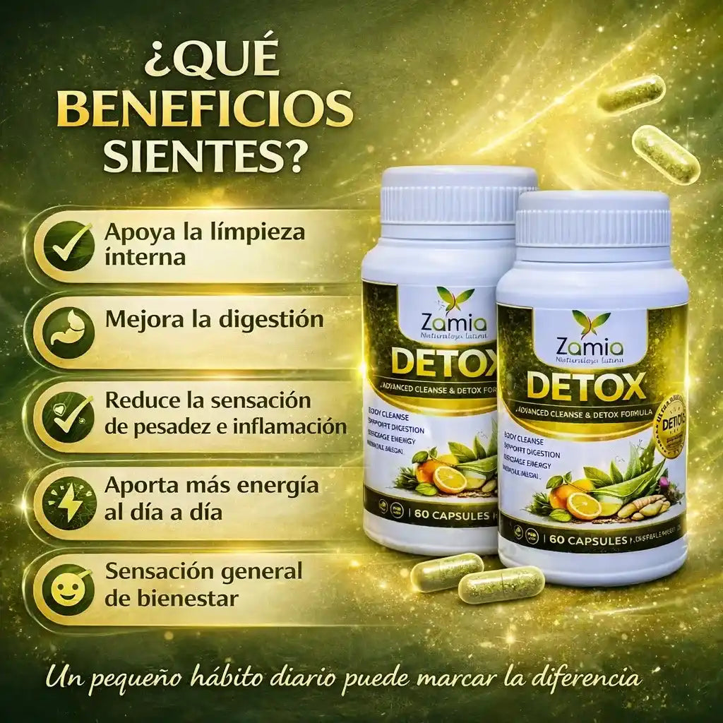 Zamia Detox Original apoya la limpieza interna de forma natural, ayudando a tu organismo a eliminar toxinas acumuladas (60 capsulas)